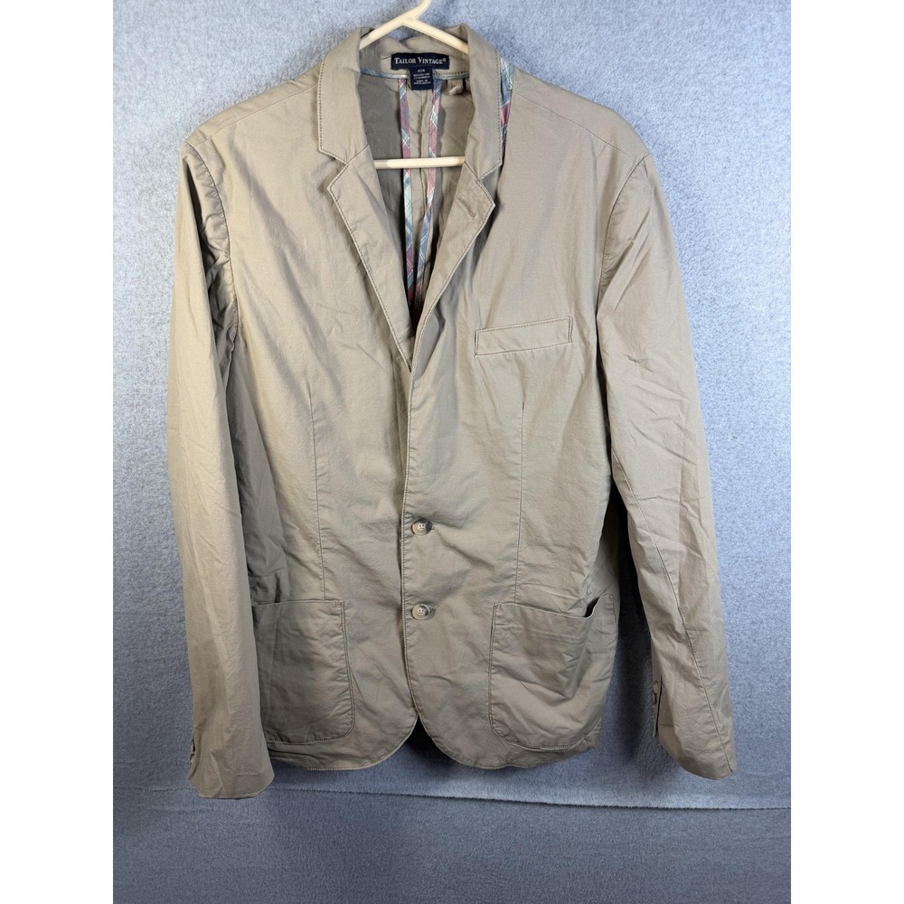 Tailor Vintage Blazer Mens 42R Beige Cotton Stretch Sport Coat Jacket Casual